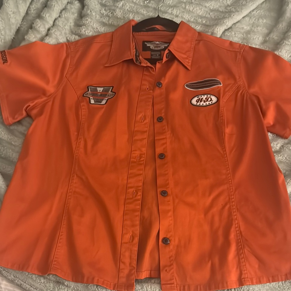 Harley-Davidson Vibrant Orange Blouse with Patches